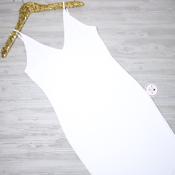 White Bodycon Slit Cami Midi Dress - Picture 6 of 8